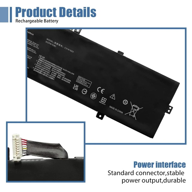 Alt view image 4 of 7 - C31N1620 Laptop Battery Replacement for Asus Zenbook U4100U U4100UQ UX430U UX430UQ UX430UQ-GV015T Series 0B200-02370000 C31PoJH 31CP5/70/81 11.55V 50Wh 4335mAh