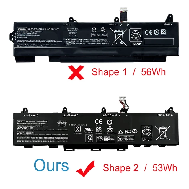 Alt view image 2 of 7 - CC03XL 53wh Laptop Battery Replacement for HP ZBook Firefly 15 G7 G8 EliteBook 855 850 G7 G8 Series Notebook HSTNN-UB8W HSTNN-DB9O L77622-2C1 L77622-2C2 L77622-541 L77991-005 11.55V 4400mAh