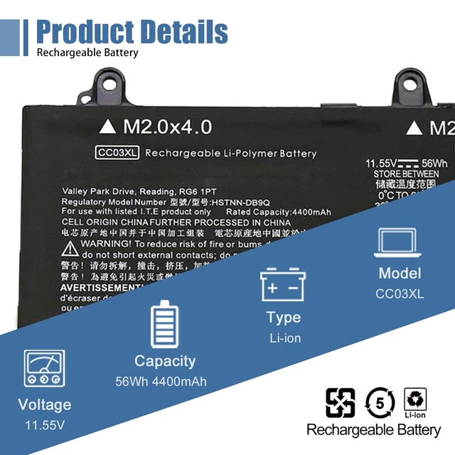 Alt view image 3 of 7 - CC03XL 53wh Laptop Battery Replacement for HP ZBook Firefly 15 G7 G8 EliteBook 855 850 G7 G8 Series Notebook HSTNN-UB8W HSTNN-DB9O L77622-2C1 L77622-2C2 L77622-541 L77991-005 11.55V 4400mAh