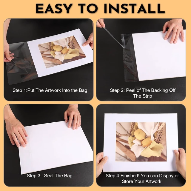 Alt view image 7 of 7 - 100 PCS Acid-Free Crystal Clear Plastic Bags for 12x16 Art Prints/Photos/Framing Mat Mattes/Pictures,12 2/5 X 16 8/11 OPP Sleeves Storage Bags (Bag Size: 12 2/5 X 16 8/11)
