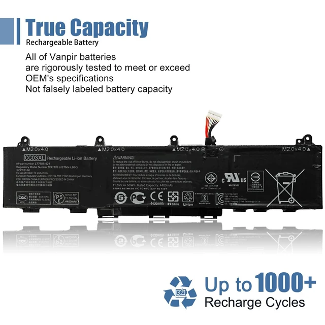 Alt view image 6 of 7 - CC03XL 53wh Laptop Battery Replacement for HP ZBook Firefly 15 G7 G8 EliteBook 855 850 G7 G8 Series Notebook HSTNN-UB8W HSTNN-DB9O L77622-2C1 L77622-2C2 L77622-541 L77991-005 11.55V 4400mAh