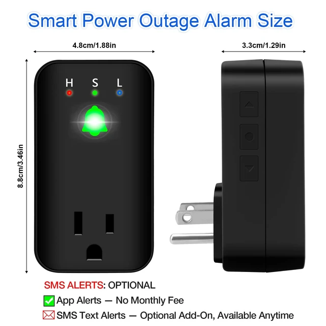 Alt view image 4 of 7 - Power Failure Alarm with WiFi App Notifications, Smart Power Outage Alarm 110dB Power Outage Alert with LED Indicator for Home Power Monitor, Freezer, GFCI Outlet, Sump Pump, and Greenhouse