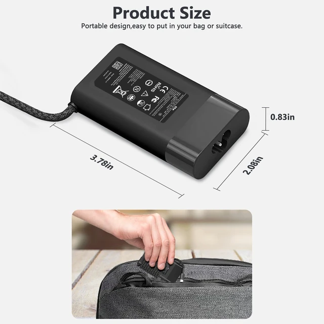 Alt view image 6 of 7 - Slim 65W USB C Laptop Charger Compatible with HP Chromebook X360, Envy, Elitebook, Spectre X360, Elitebook/Chromebook/Elite x2/Envy/ProBook Travel Type C Power Cord Supply