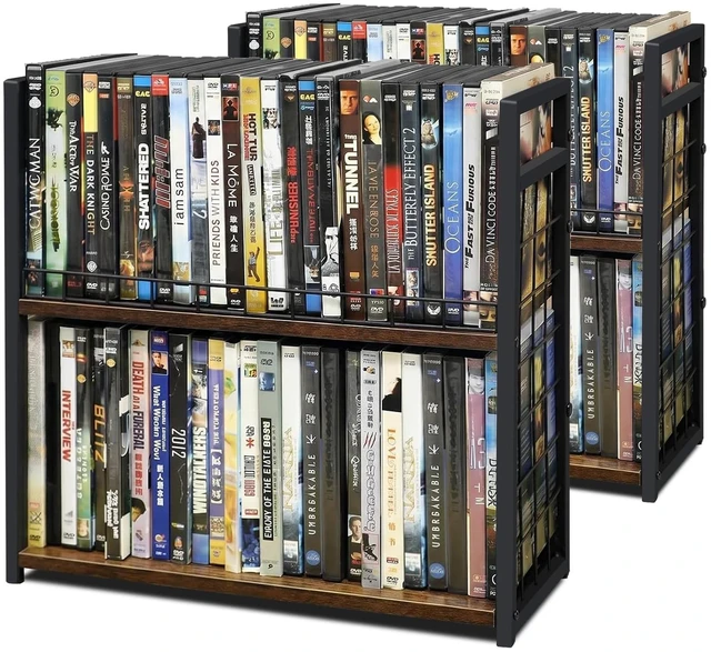 Main image of 2 Tier DVD Storage Rack, Holds 96 Discs for Media Storage, 2 Pack Game Disc Shelf for Blu-ray/Game Cases/Papers/Cards, Space-saving Desktop/Closet Stand