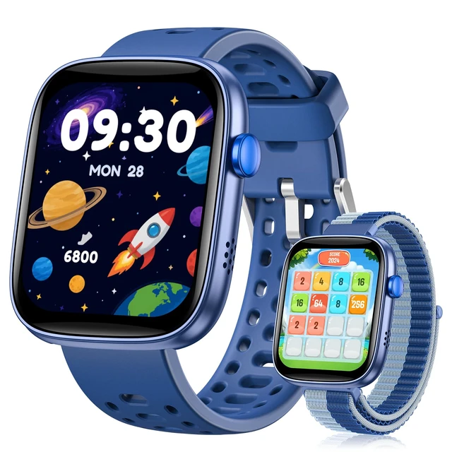 Main image of Kids Smart Watch No Phone Needed, Fitness Tracker Puzzle Game Watch Blue Pedometer, Heart Rate, Sleep Monitor, 100+sprots modes IP68 Waterproof,Alarm Clock Gift for Boys Girls 5-16