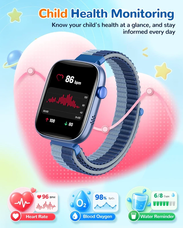 Alt view image 4 of 7 - Kids Smart Watch No Phone Needed, Fitness Tracker Puzzle Game Watch Blue Pedometer, Heart Rate, Sleep Monitor, 100+sprots modes IP68 Waterproof,Alarm Clock Gift for Boys Girls 5-16