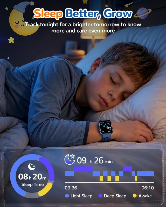 Alt view image 5 of 7 - Kids Smart Watch No Phone Needed, Fitness Tracker Puzzle Game Watch Blue Pedometer, Heart Rate, Sleep Monitor, 100+sprots modes IP68 Waterproof,Alarm Clock Gift for Boys Girls 5-16