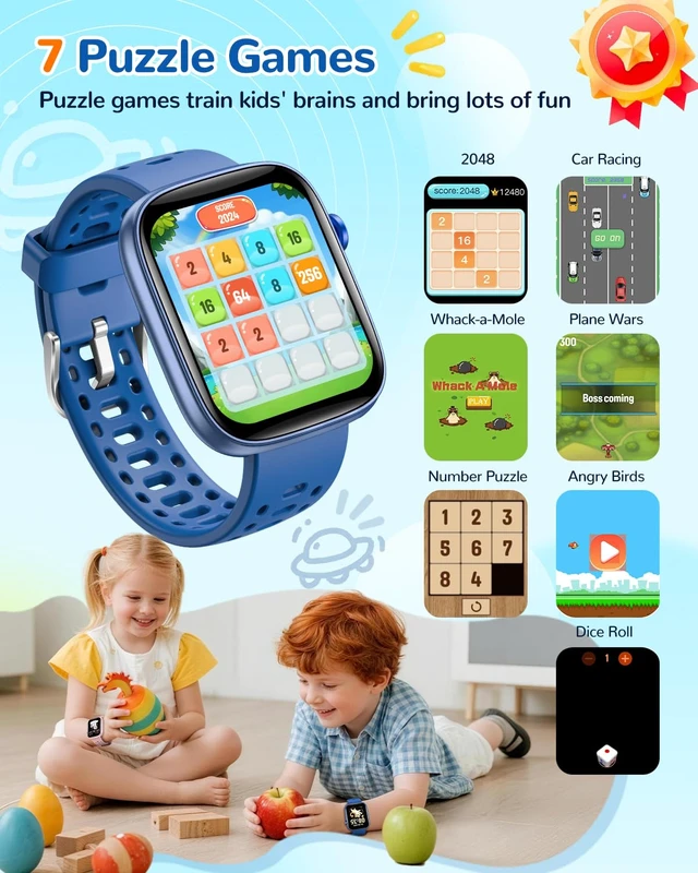Alt view image 6 of 7 - Kids Smart Watch No Phone Needed, Fitness Tracker Puzzle Game Watch Blue Pedometer, Heart Rate, Sleep Monitor, 100+sprots modes IP68 Waterproof,Alarm Clock Gift for Boys Girls 5-16