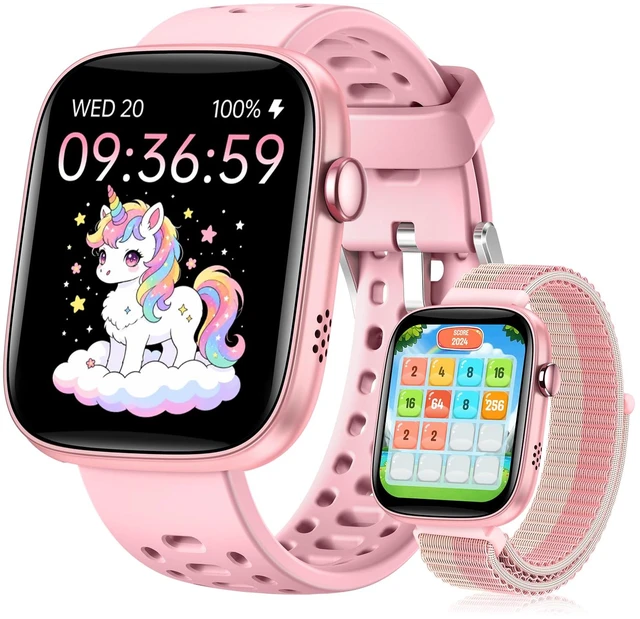 Main image of Kids Smart Watch No Phone Needed, Fitness Tracker Puzzle Game Watch Pink Pedometer, Heart Rate, Sleep Monitor, 100+sprots modes IP68 Waterproof,Alarm Clock Gift for Boys Girls 5-16