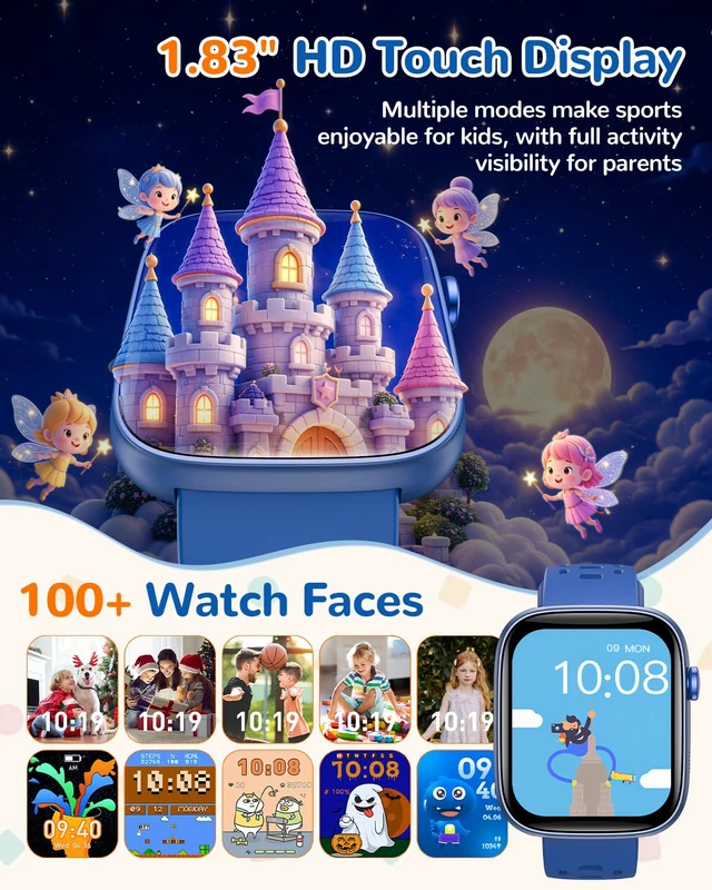 Alt view image 7 of 7 - Kids Smart Watch No Phone Needed, Fitness Tracker Puzzle Game Watch Blue Pedometer, Heart Rate, Sleep Monitor, 100+sprots modes IP68 Waterproof,Alarm Clock Gift for Boys Girls 5-16
