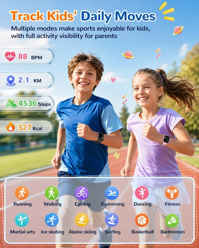 Alt view image 3 of 7 - Kids Smart Watch No Phone Needed, Fitness Tracker Puzzle Game Watch Pink Pedometer, Heart Rate, Sleep Monitor, 100+sprots modes IP68 Waterproof,Alarm Clock Gift for Boys Girls 5-16