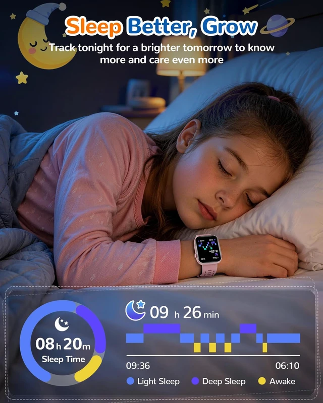 Alt view image 5 of 7 - Kids Smart Watch No Phone Needed, Fitness Tracker Puzzle Game Watch Pink Pedometer, Heart Rate, Sleep Monitor, 100+sprots modes IP68 Waterproof,Alarm Clock Gift for Boys Girls 5-16