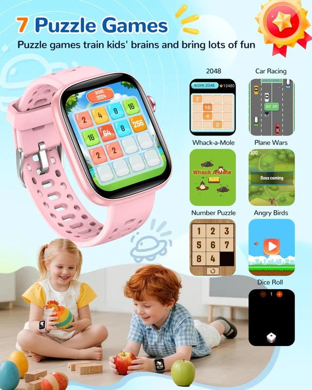 Alt view image 6 of 7 - Kids Smart Watch No Phone Needed, Fitness Tracker Puzzle Game Watch Pink Pedometer, Heart Rate, Sleep Monitor, 100+sprots modes IP68 Waterproof,Alarm Clock Gift for Boys Girls 5-16