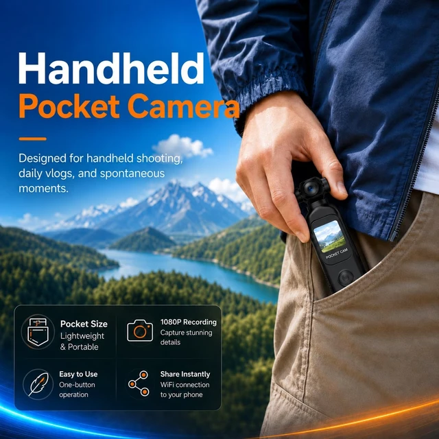 Alt view image 2 of 7 - Pocket Camera for Vlogging, 1080P, Touchscreen, 32GB Card