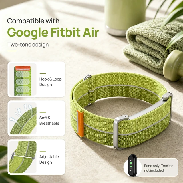 Alt view image 2 of 6 - Nylon Sport Band Compatible with Google Fitbit Air, Adjustable Hook and Loop Replacement Strap with Metal Frame Case, Soft Breathable Woven Wristband for Workout Sleep Daily Wear