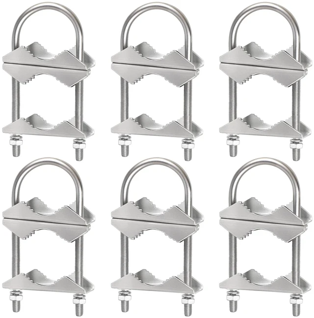 Main image of Double Antenna Mast Clamp - 6 PCS Antenna Pole Mount Bracket V Jaw Block with U Bolts,Heavy Duty Mast Mount Bracket Kit