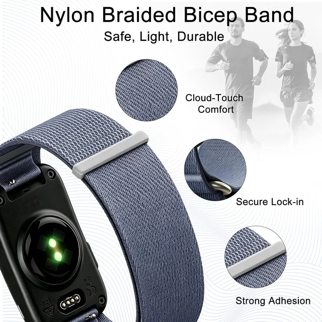 Alt view image 2 of 7 - Nylon Sport Band Compatible with Garmin CIRQA Bicep Bands, Adjustable Hook & Loop Replacement Wrist Strap Breathable Soft Bicep Bands for Men Women
