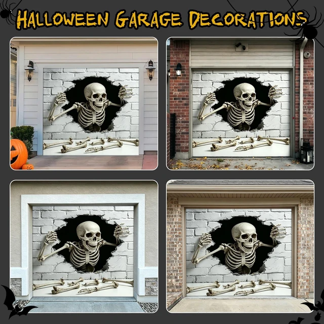 Alt view image 2 of 7 - 7 x 8 ft Halloween Garage Door Cover Spooky Design Cover for one-car Garage Halloween Garage Door Decorations 8x7 ft Banner Backdrop, Easy Installation, for Home Outdoor Indoor Spooky Party Wall