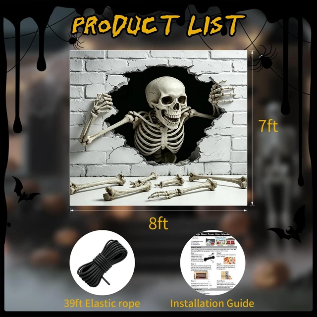 Alt view image 3 of 7 - 7 x 8 ft Halloween Garage Door Cover Spooky Design Cover for one-car Garage Halloween Garage Door Decorations 8x7 ft Banner Backdrop, Easy Installation, for Home Outdoor Indoor Spooky Party Wall