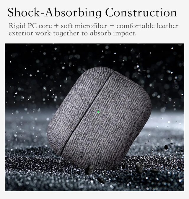Alt view image 4 of 6 - Envelop Series -Hard Case for AirPods Pro 3 - Charcoal Gray Hand-crafted Case Fully Wrapped in Faux Leather; Woolen Fabric Finish; Soft Microfiber Inner Lining; Qi wireless charging
