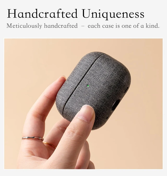 Alt view image 2 of 6 - Envelop Series -Hard Case for AirPods Pro 3rd Generation - Gray Hand-crafted Case Fully Wrapped in Faux Leather; Canvas Finish; Soft Microfiber Inner Lining; Qi wireless charging