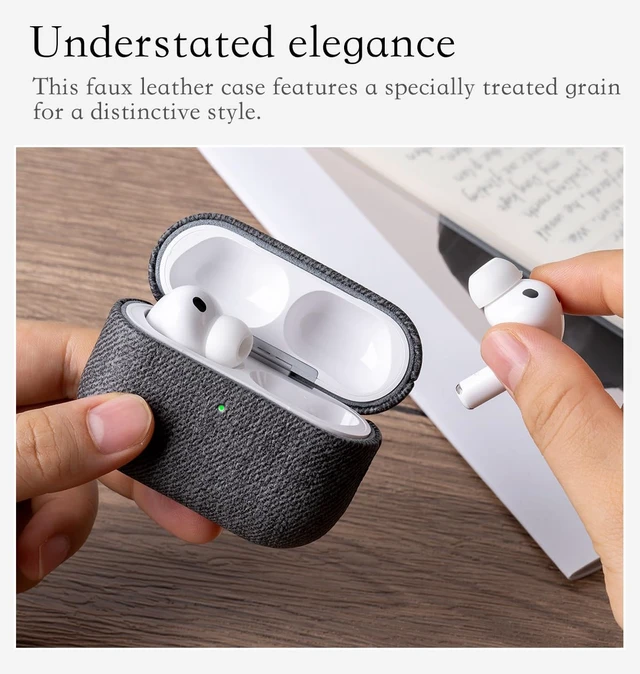 Alt view image 6 of 6 - Envelop Series -Hard Case for AirPods Pro 3 - Charcoal Gray Hand-crafted Case Fully Wrapped in Faux Leather; Woolen Fabric Finish; Soft Microfiber Inner Lining; Qi wireless charging