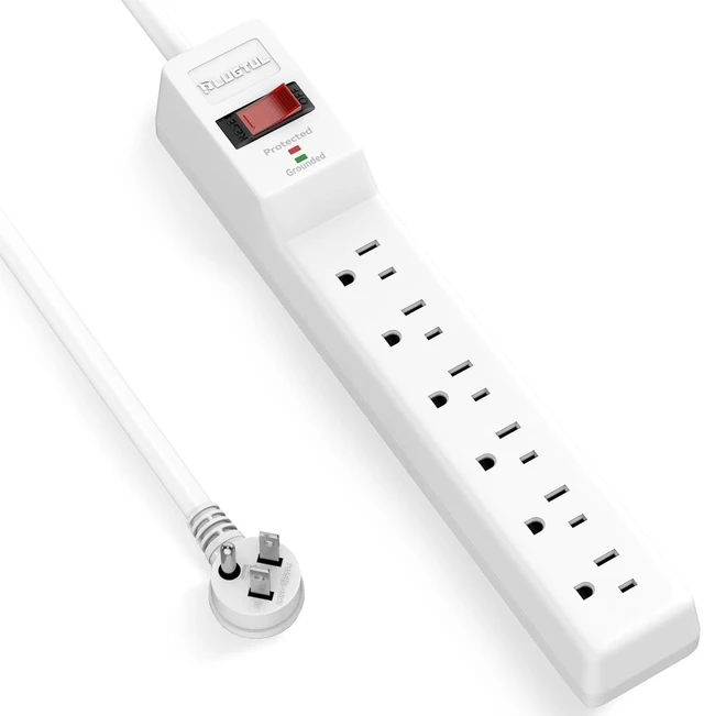 Main image of Power Strip Surge Protector 6FT 6 Outlets, 980 Joules, Flat Plug Extension Cord with Multiple Outlets, ETL Listed, 14AWG Heavy Duty, Wall Mountable, White