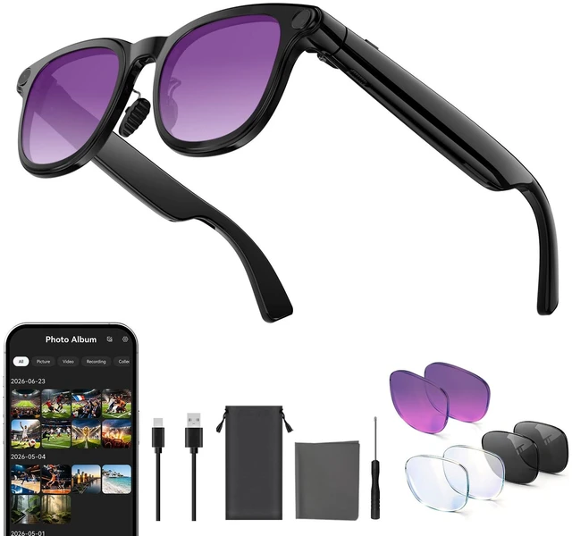 Main image of AI Smart Glasses with Camera,8MP Camera Glasses,4K HD Video Recording Glasses with AI Assistant,IP65 Waterproof Bluetooth,Replaceable Sunglasses with Photochromic Lens (Eyeglass frame width 51mm)