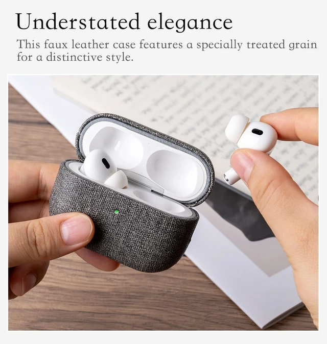 Alt view image 6 of 6 - Envelop Series -Hard Case for AirPods Pro 3rd Generation - Gray Hand-crafted Case Fully Wrapped in Faux Leather; Canvas Finish; Soft Microfiber Inner Lining; Qi wireless charging