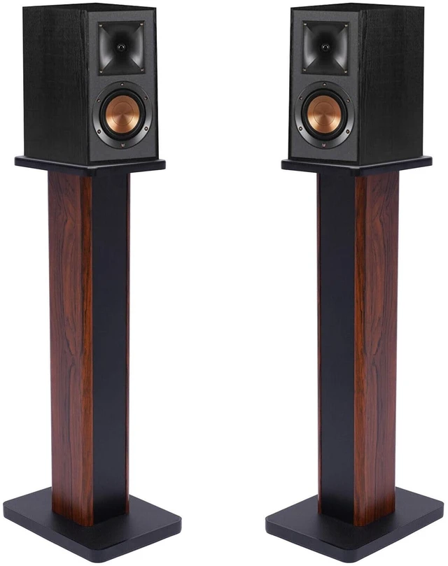 Alt view image 4 of 7 - 1 Pair Universal Wood Speaker Stands, Premium Surround Sound Home Theater Audio Stands, Bookshelf Speakers or Studio Monitors Stands (28" - Yellow Sandalwood)