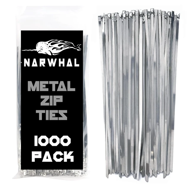Main image of Metal Zip Ties (Bulk 1000 Pack - Industrial Grade) Heavy Duty 198 lb Tensile Strength - Self Locking - Perfect for Exhaust Wrap, Automotive Repair, and More!
