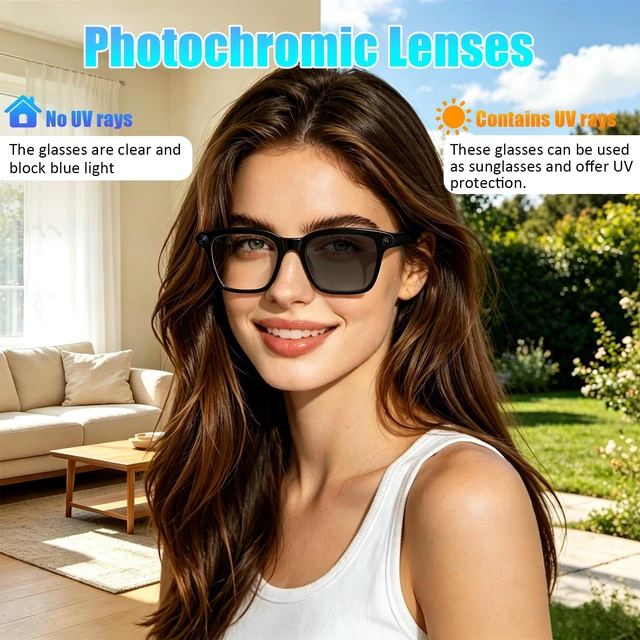 Alt view image 7 of 7 - AI Smart Glasses with Camera,8MP Camera Glasses,4K HD Video Recording Glasses with AI Assistant,IP65 Waterproof Bluetooth,Replaceable Sunglasses with Photochromic Lens (Eyeglass frame width 39mm)