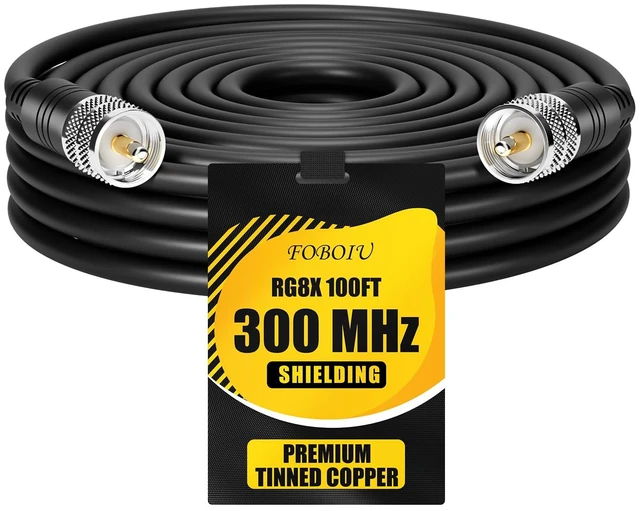 Main image of RG8x Coaxial Cable 100 ft, CB Antenna Cables PL259 UHF Male-to-Male CB Coax Cable 50 Ohm, Including 30ft/40ft/50ft/60ft/70ft/80ft/100ft for Radios,SWR Tuner,Antenna Tuners,SWR Meter