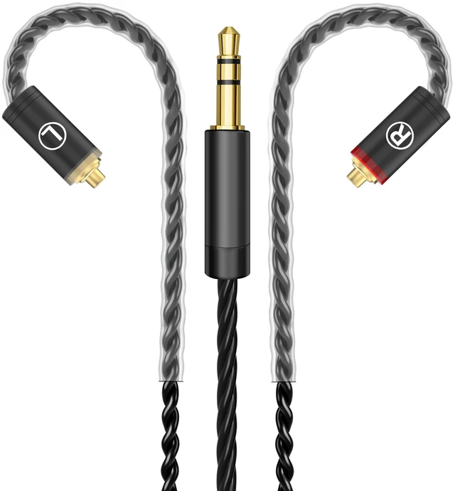 Main image of HiFi MMCX Cable with 3.5mm Plug, IEM Replacement Cord, Black Silver-Plated Wire for In-Ear Monitor Headphones, Tangle-Free, Clear Sound for Vibes 201/202 & Shure SE215/315/425/535/846