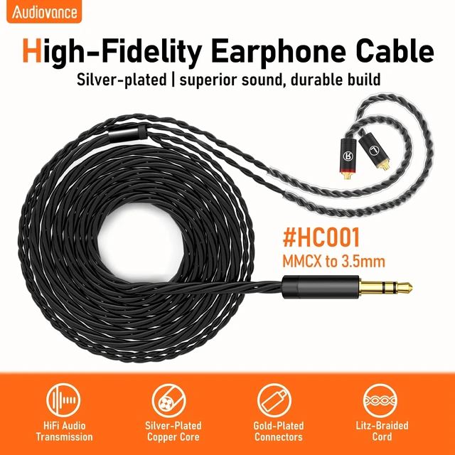 Alt view image 2 of 7 - HiFi MMCX Cable with 3.5mm Plug, IEM Replacement Cord, Black Silver-Plated Wire for In-Ear Monitor Headphones, Tangle-Free, Clear Sound for Vibes 201/202 & Shure SE215/315/425/535/846