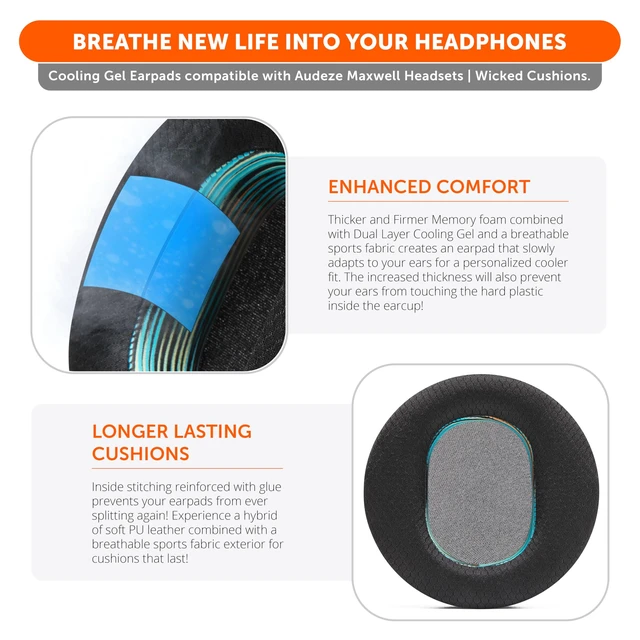 Alt view image 4 of 7 - Mod Kit V2 for Maxwell 1 - Cooling Gel Earpads & Wide Headband Made by Wicked Cushions For Audeze Maxwell Xbox & PS5 Gen 1, Enhanced Comfort & Cooling The Simulation