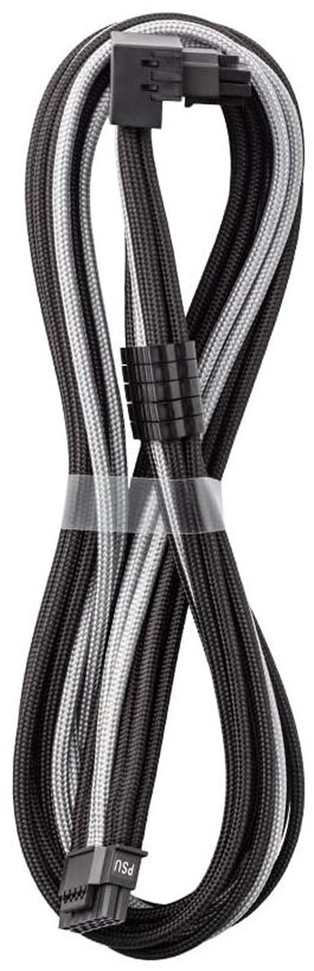 Main image of Pro ModFlex Universal 12V-2x6 PCIe Cable (Blk+SLV, 16p-16p, 90°B) Paracord Pro Series. 16-pin to 16-pin, 60cm. 12V-2x6 StealthSense connector. Any PSU with native 12V-2x6 output