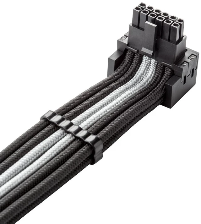 Alt view image 2 of 4 - Pro ModFlex Universal 12V-2x6 PCIe Cable (Blk+SLV, 16p-16p, 90°B) Paracord Pro Series. 16-pin to 16-pin, 60cm. 12V-2x6 StealthSense connector. Any PSU with native 12V-2x6 output