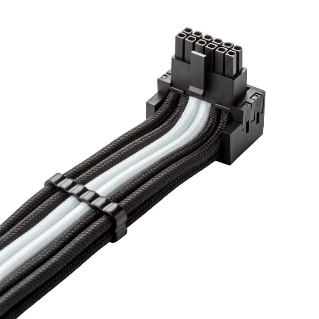 Alt view image 2 of 4 - Pro ModFlex Universal 12V-2x6 PCIe Cable (Blk+Wht, 16p-16p, 90°B) Paracord Pro Series. 16-pin to 16-pin, 60cm. 12V-2x6 StealthSense connector. Any PSU with native 12V-2x6 output