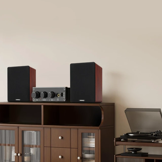 Alt view image 7 of 7 - 40W*2 Passive Bookshelf Speakers for Record Players and Home Theater Systems, Midrange and High-Frequency Stereo Speakers, Indoor Rear Surround Speakers, Requires a Receiver or Amplifier, (Brown)