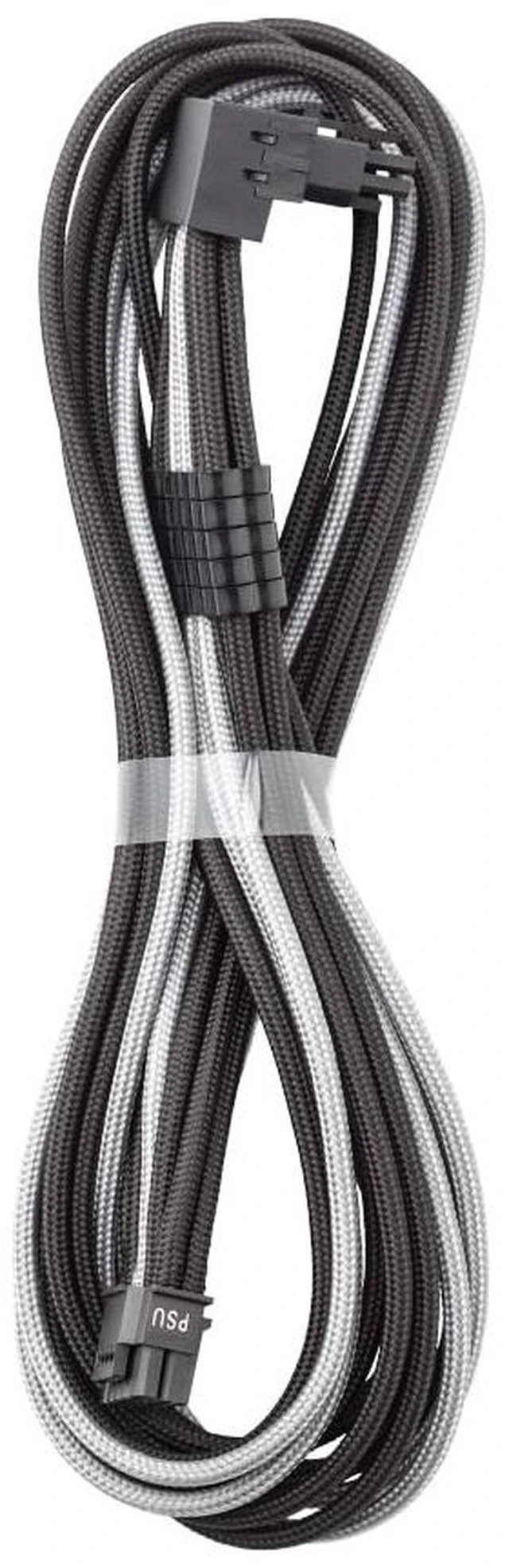 Main image of Pro ModFlex Universal 12V-2x6 PCIe Cable (Blk+SLV, 16p-16p, 90°A) Paracord Pro Series. 16-pin to 16-pin, 60cm. 12V-2x6 StealthSense connector. Any PSU with native 12V-2x6 output