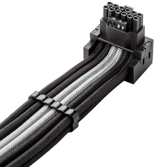 Alt view image 2 of 4 - Pro ModFlex Universal 12V-2x6 PCIe Cable (Blk+SLV, 16p-16p, 90°A) Paracord Pro Series. 16-pin to 16-pin, 60cm. 12V-2x6 StealthSense connector. Any PSU with native 12V-2x6 output
