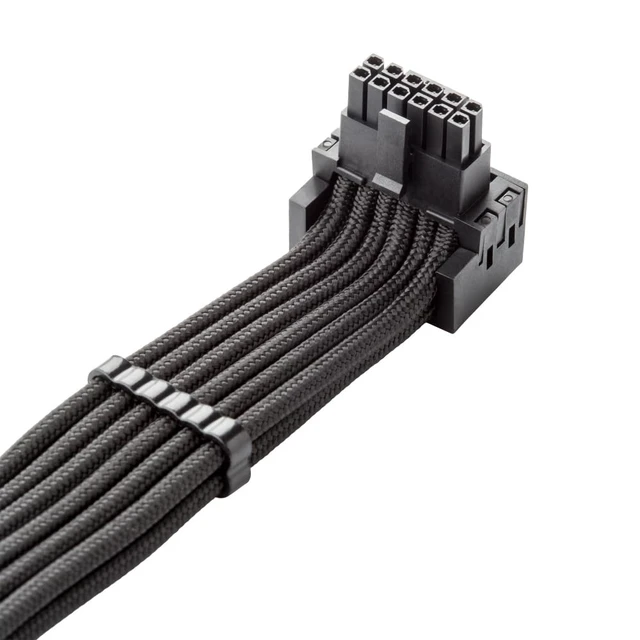 Alt view image 2 of 4 - Pro ModFlex Universal 12V-2x6 PCIe Cable (Black, 16p to 16p, 90°B) Paracord Pro Series. 16-pin to 16-pin, 60cm. 12V-2x6 StealthSense connector. Any PSU with native 12V-2x6 output