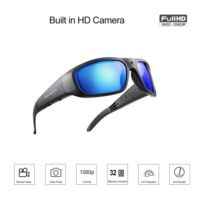 Alt view image 6 of 7 - UltraLight Smart Glasses with Camera, 24MP 1080P Video Builtin Memory 1080P Camera Glasses, RecordWhileCharging, Water Resistant, Polarized Lens, HandsFree Video for Cycling, Hiking & Running