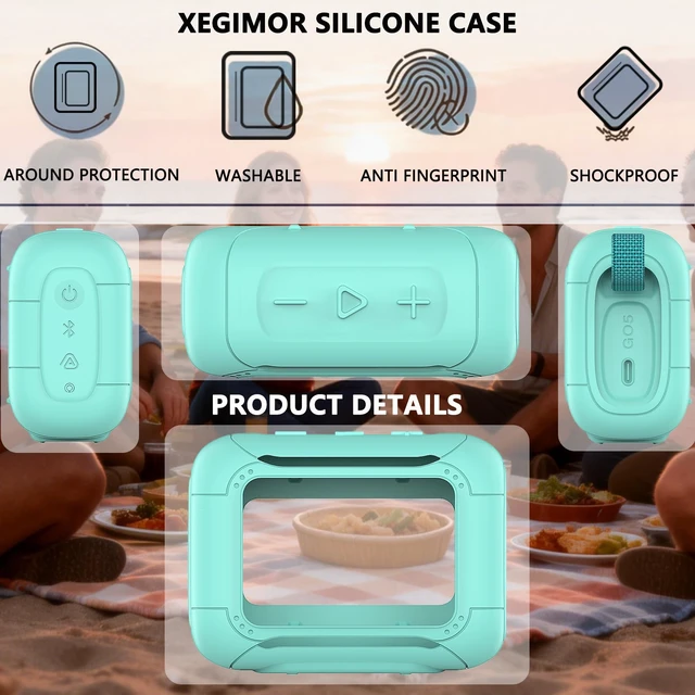 Alt view image 5 of 7 - Silicone Cover and Hard Carrying Case for JBL Go 5 Bluetooth Speaker Protective Cases for Go 5 Speaker Accessories, Scratch-Resistant and Drop-Proof Cover (Teal)