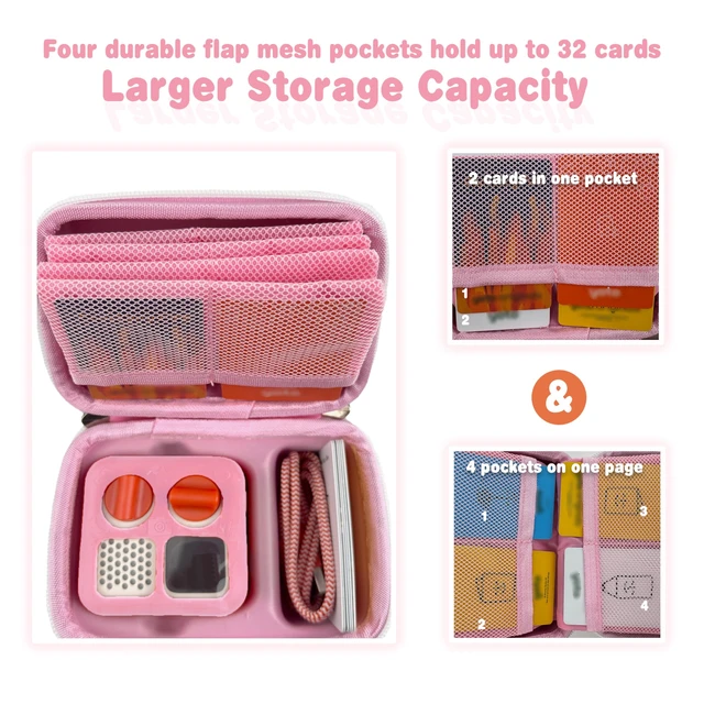 Alt view image 4 of 6 - Hard Travel Case Compatible with Yoto MiniKids Audio & Music Player,Yoto Card Holder Bag with Adjustable Shoulder Strap for Up to 36 Audiobook Cards,Childrens Mini Player. (Pink)