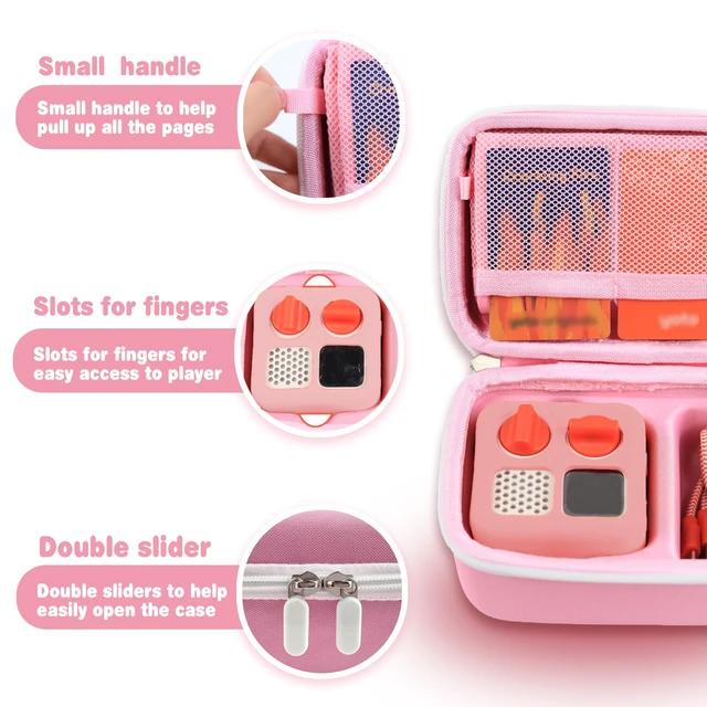 Alt view image 5 of 6 - Hard Travel Case Compatible with Yoto MiniKids Audio & Music Player,Yoto Card Holder Bag with Adjustable Shoulder Strap for Up to 36 Audiobook Cards,Childrens Mini Player. (Pink)