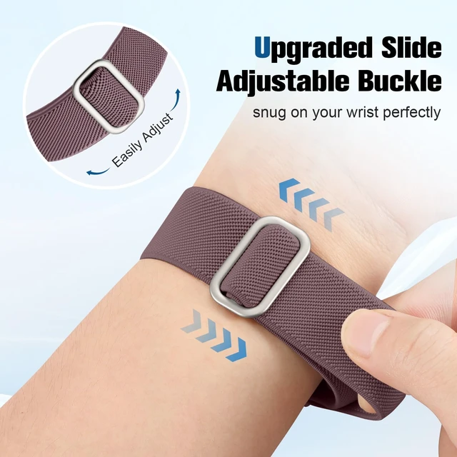 Alt view image 6 of 7 - Stretchy Band Compatible with Whoop 5.0 Bands One, Peak and Life MG, Breathable Adjustable Soft Solo Loop Elastic Nylon Sport Strap Accessories for Whoop Band 5.0 Fitness Tracker, SmokeViolet