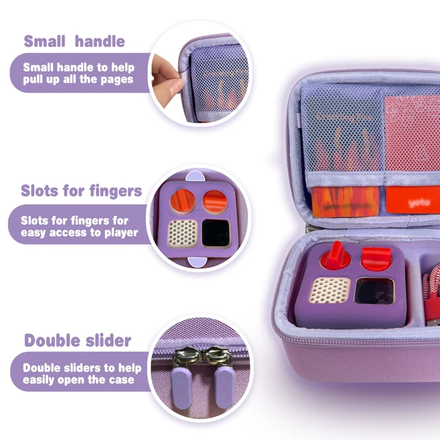 Alt view image 6 of 6 - Hard Travel Case Compatible with Yoto MiniKids Audio & Music Player,Yoto Card Holder Bag with Adjustable Shoulder Strap for Up to 36 Audiobook Cards,Childrens Mini Player. (purple)