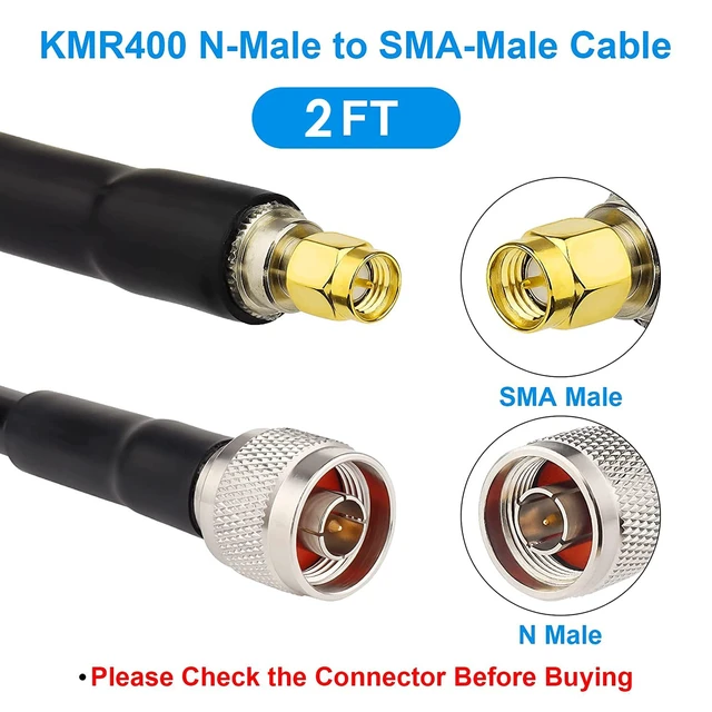 Alt view image 2 of 5 - SMA to N Cable 2FT, N-Male to SMA-Male Connector Low Loss KMR400 Extension Cable